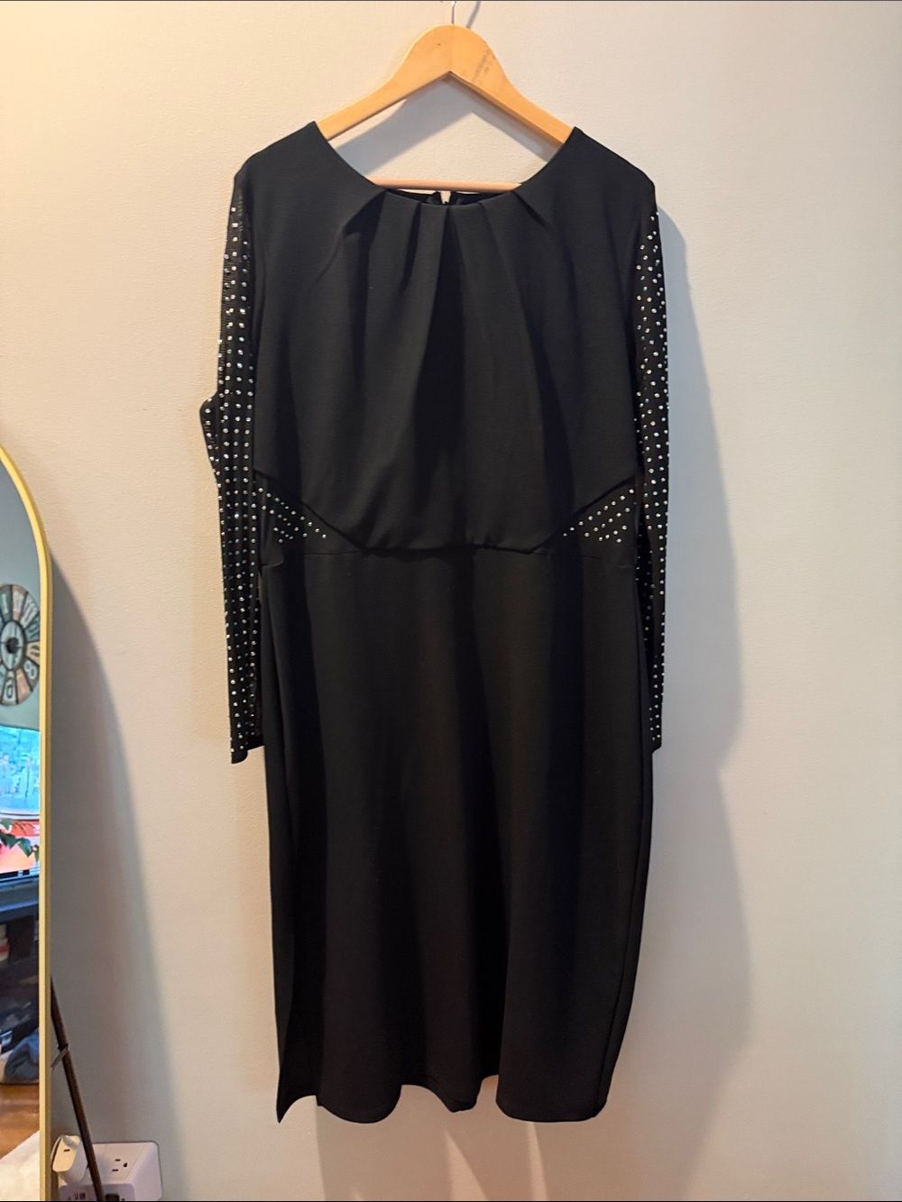 New York & Company Black Long Sleeve Studded-Accent Dress